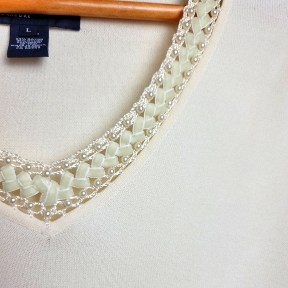 Jones NY Signature Pearls & Braid Collar V-neck Sweater‎ - Picture 8 of 8